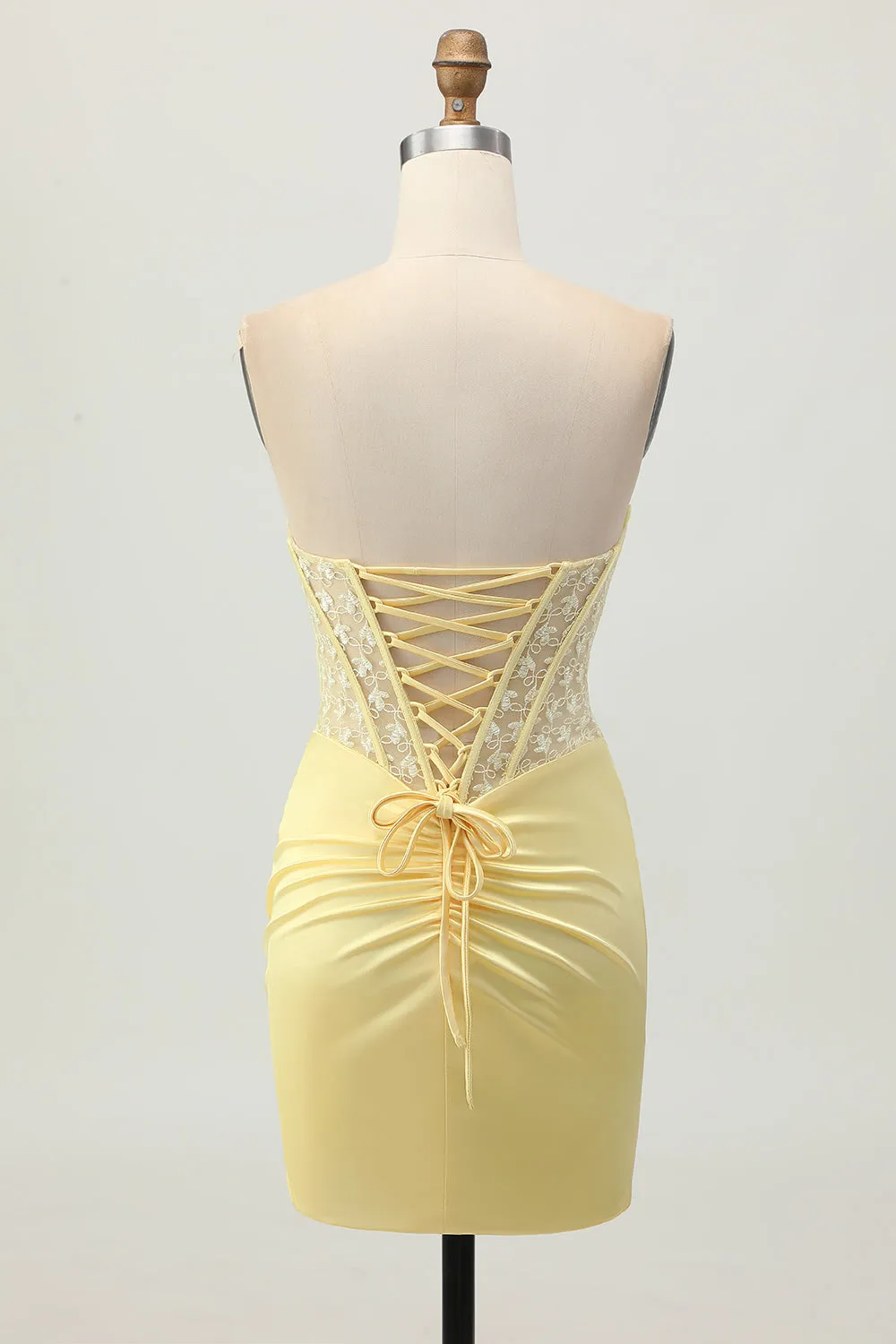 Yellow Satin Corset Tight Short Homecoming Dress with Lace Up Back sold by Zapaka product image thumbnail 2