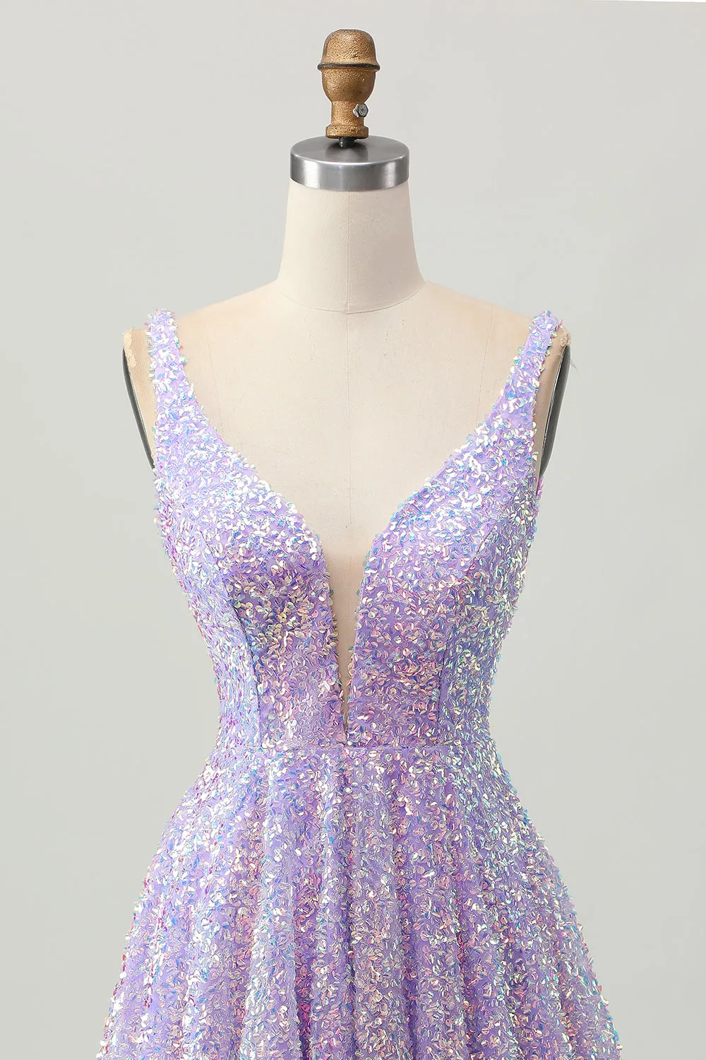 Sequins A Line Lilac V-Neck Short Homecoming Dress sold by Zapaka product image thumbnail 4