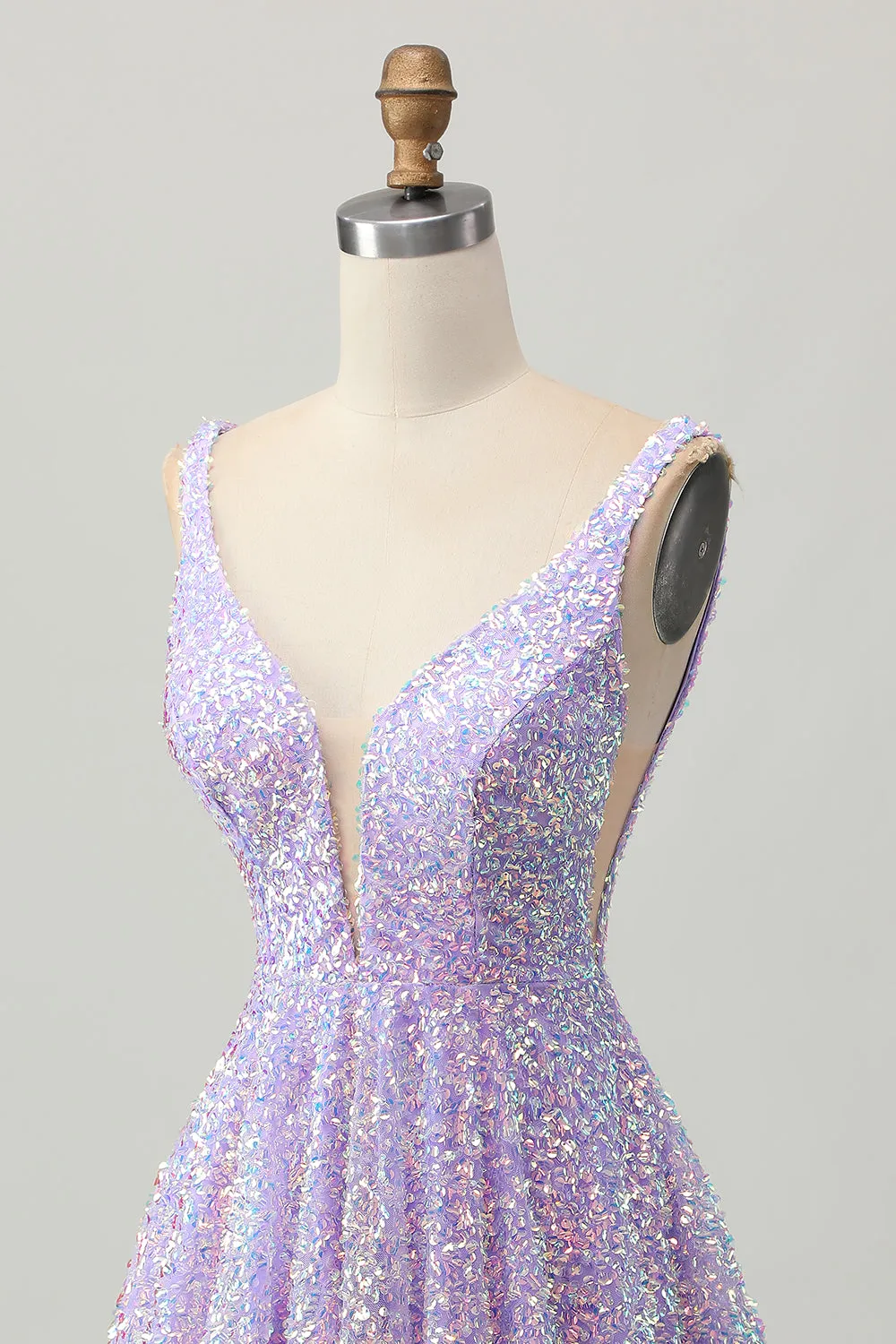 Sequins A Line Lilac V-Neck Short Homecoming Dress sold by Zapaka product image thumbnail 5