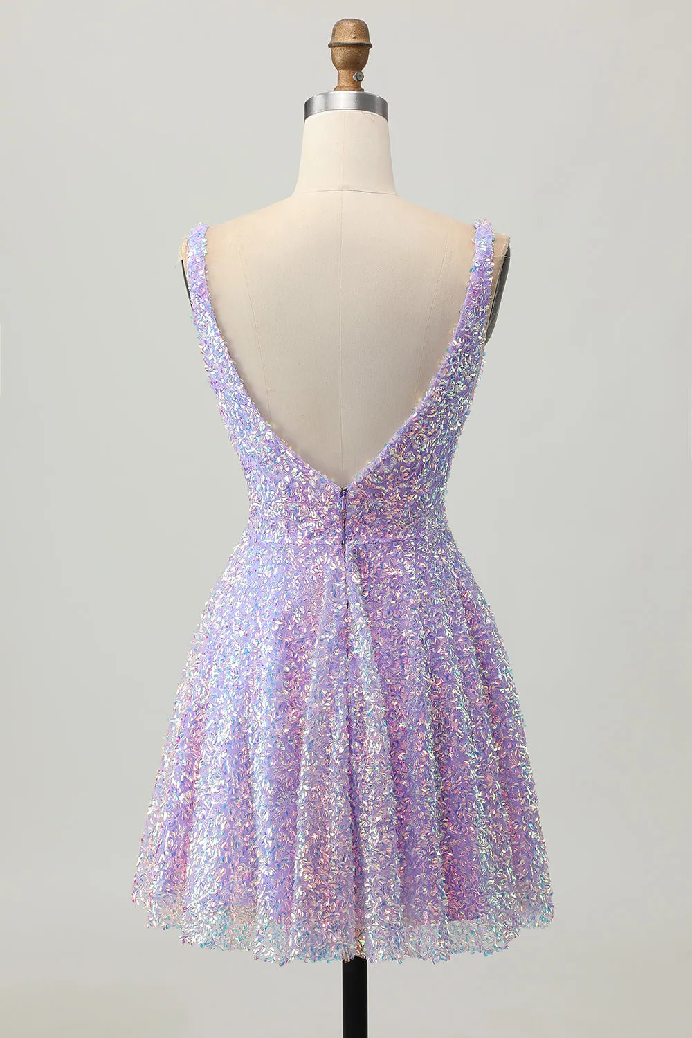 Sequins A Line Lilac V-Neck Short Homecoming Dress sold by Zapaka product image thumbnail 2