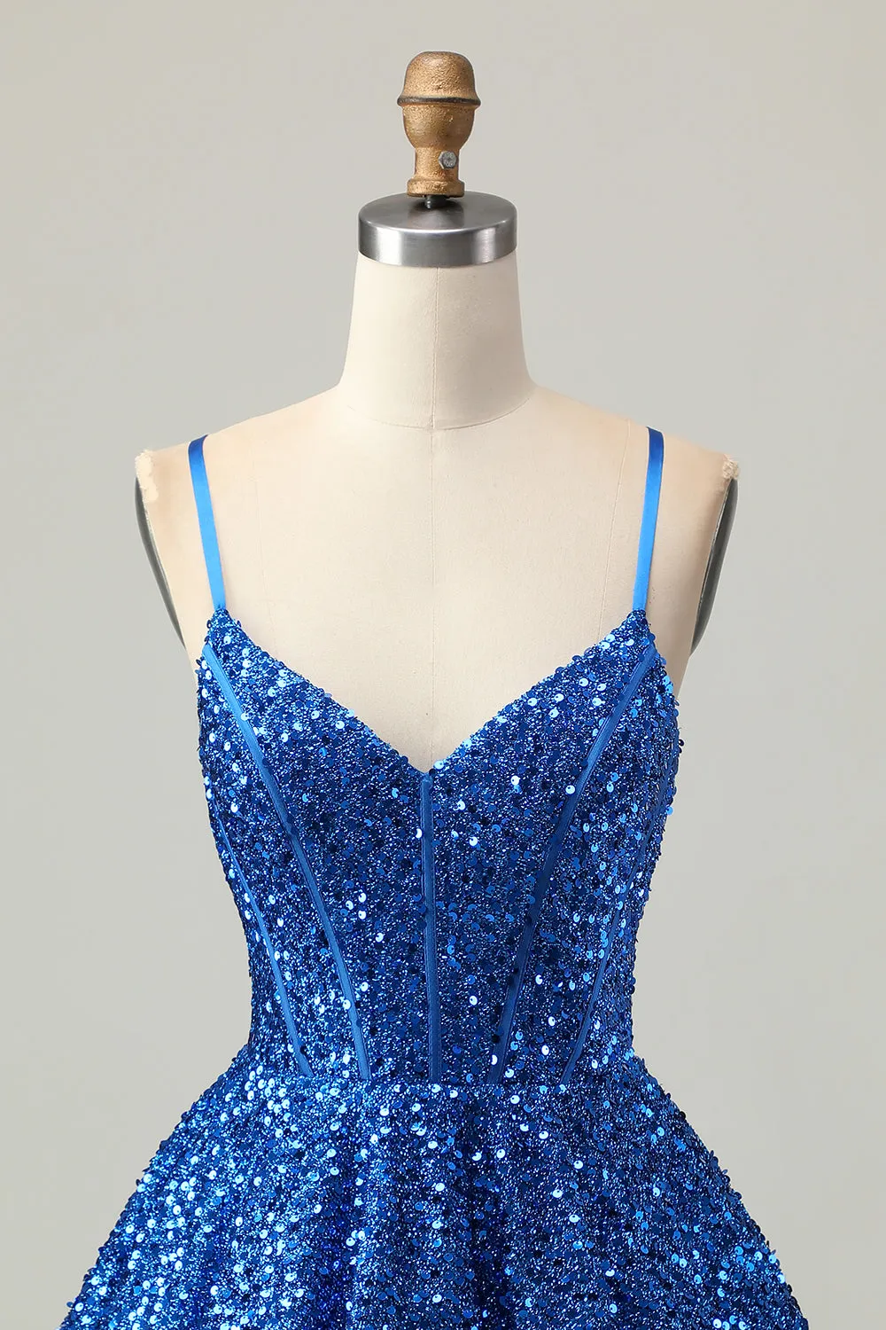 Sequins Dark Blue A Line Short Corset Homecoming Dress sold by Zapaka product image thumbnail 4