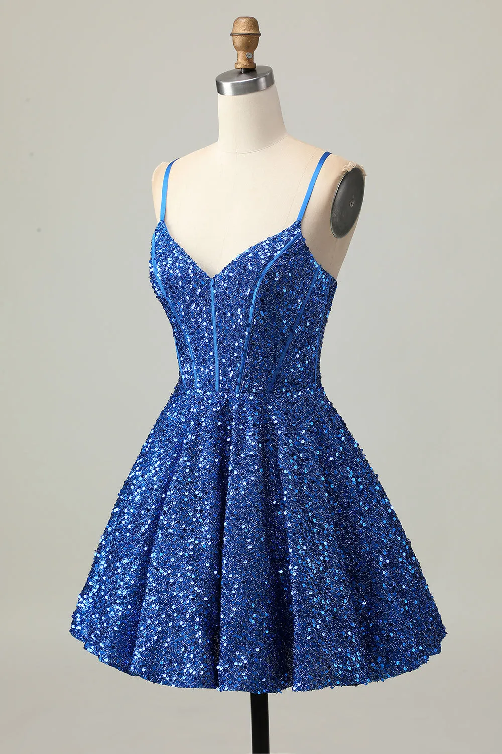 Sequins Dark Blue A Line Short Corset Homecoming Dress sold by Zapaka product image thumbnail 3