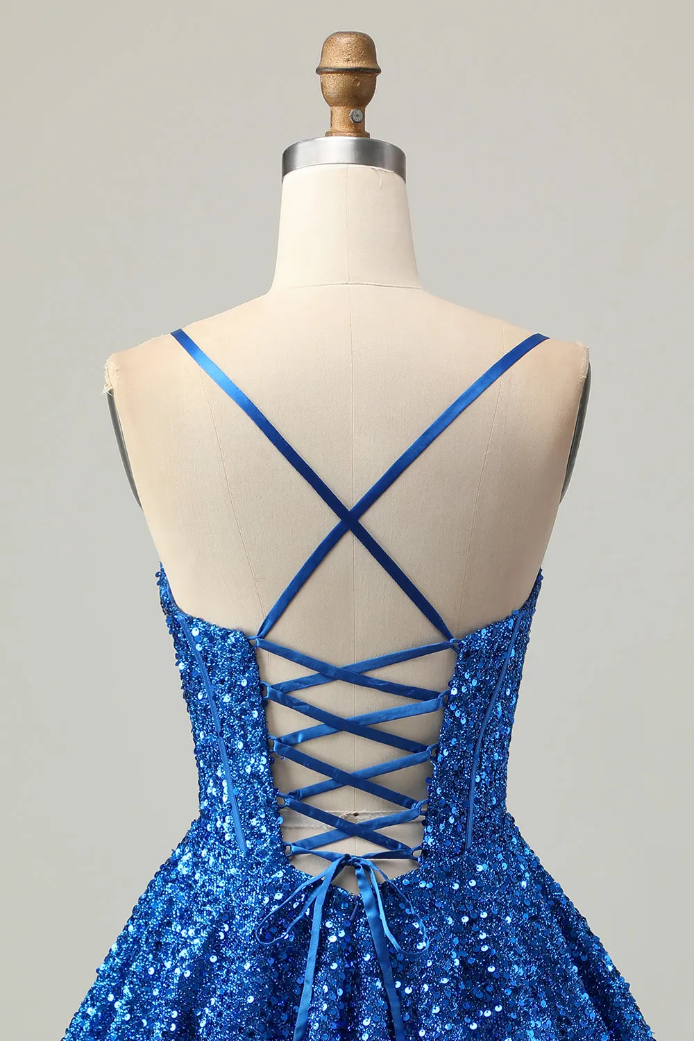 Sequins Dark Blue A Line Short Corset Homecoming Dress sold by Zapaka product image thumbnail 5