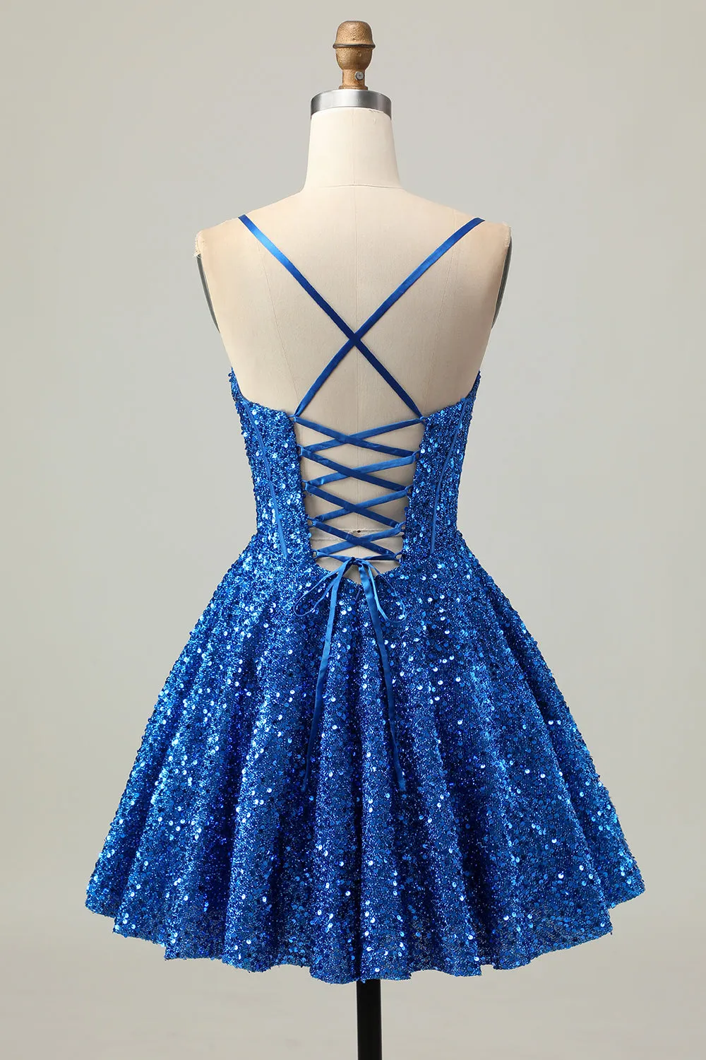 Sequins Dark Blue A Line Short Corset Homecoming Dress sold by Zapaka product image thumbnail 2