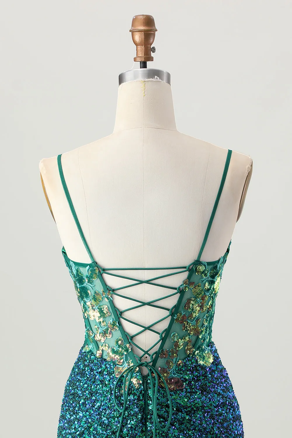 Sparkly Dark Green Corset Short Homecoming Dress with Sequins sold by Zapaka product image thumbnail 5