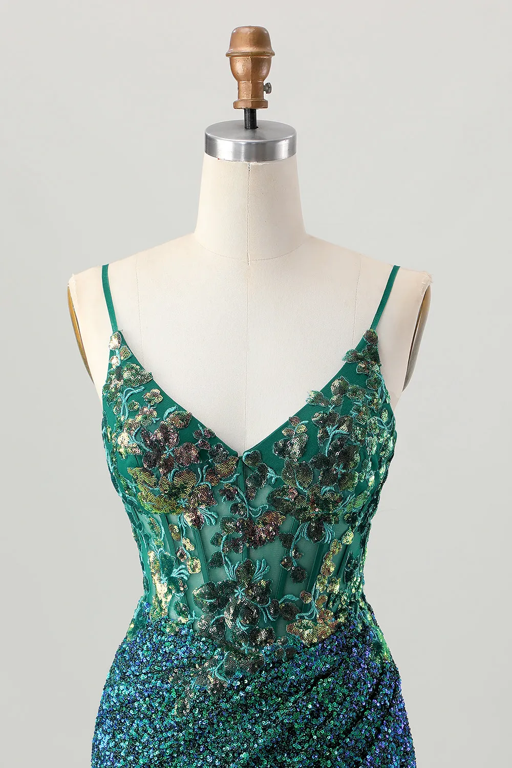 Sparkly Dark Green Corset Short Homecoming Dress with Sequins sold by Zapaka product image thumbnail 4