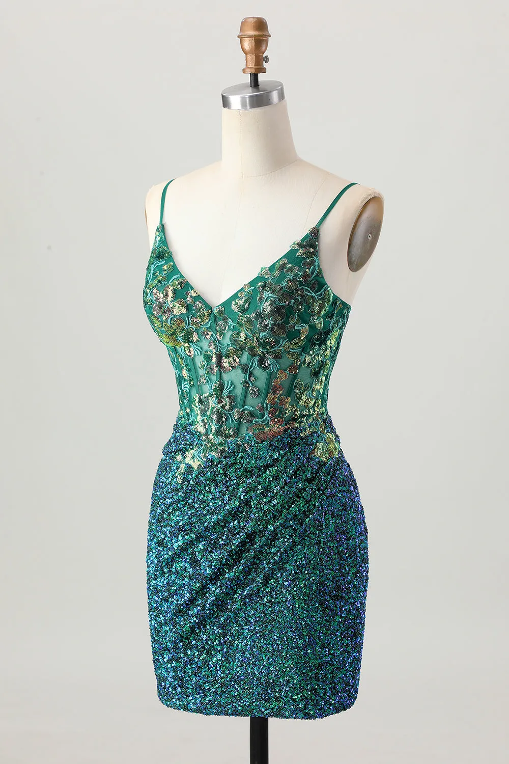Sparkly Dark Green Corset Short Homecoming Dress with Sequins sold by Zapaka product image thumbnail 3
