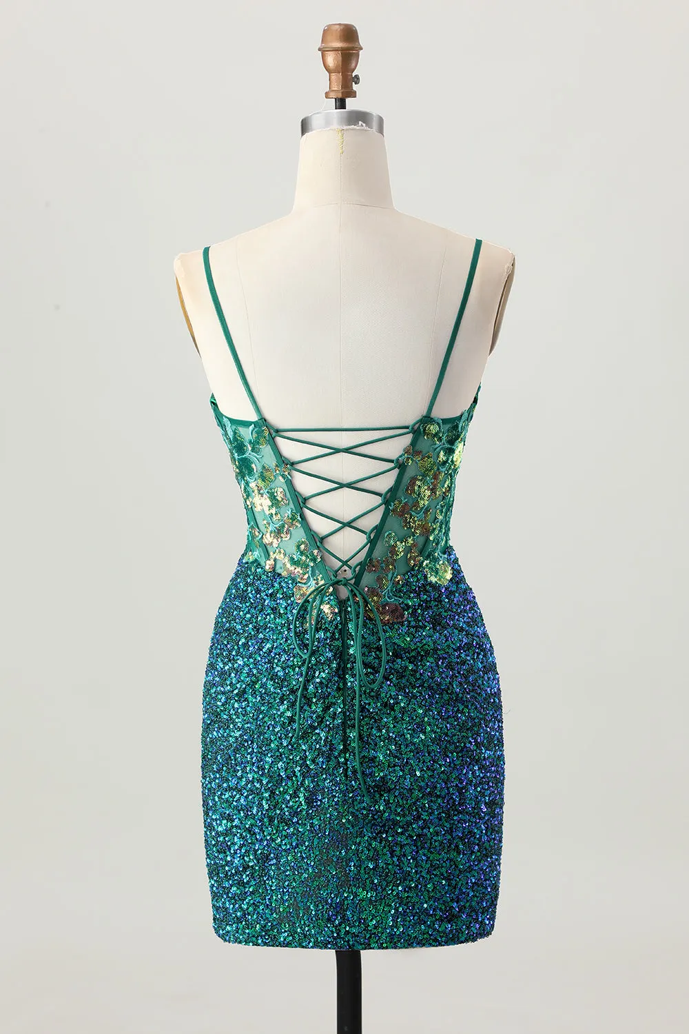 Sparkly Dark Green Corset Short Homecoming Dress with Sequins sold by Zapaka product image thumbnail 2