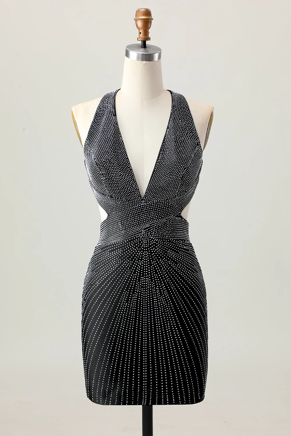 Black Bodycon V-Neck Beaded Homecoming Dress sold by Zapaka