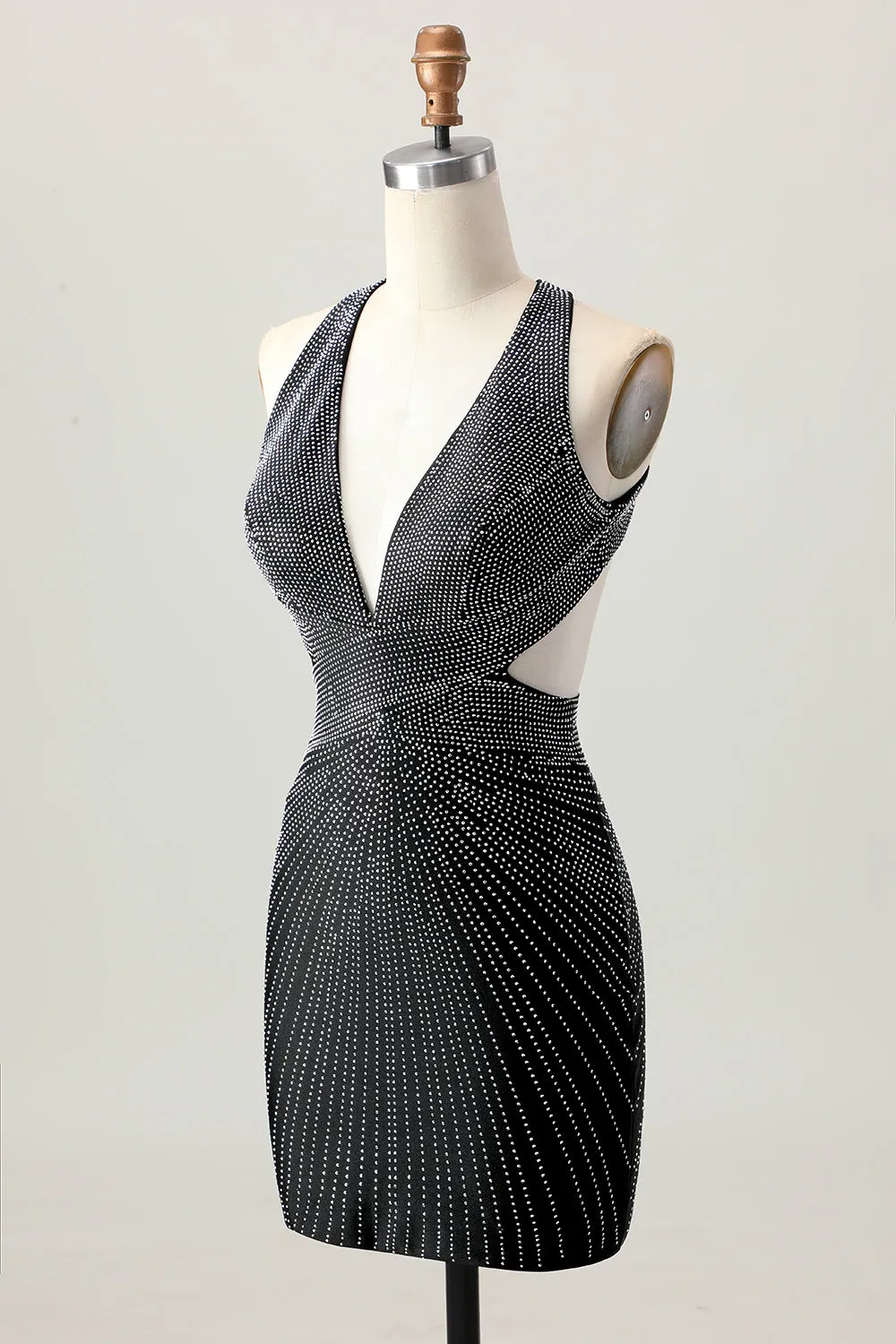 Black Bodycon V-Neck Beaded Homecoming Dress sold by Zapaka product image thumbnail 3