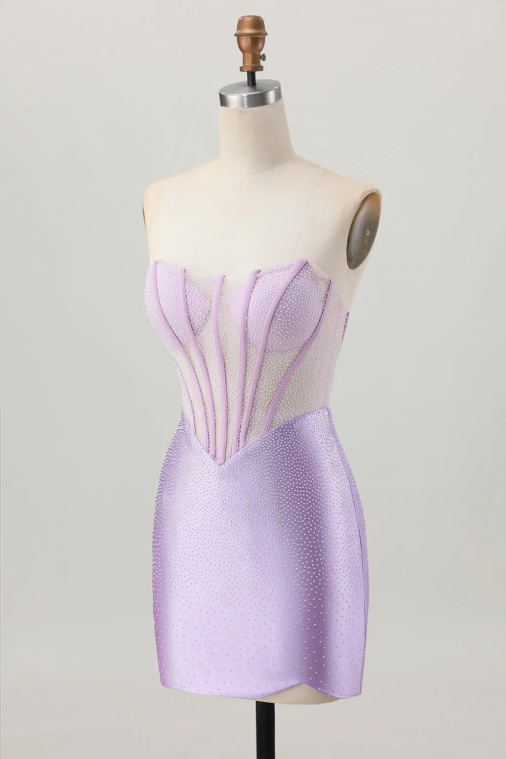 Lilac Beaded Strapless Corset Short Satin Homecoming Dress sold by Zapaka product image thumbnail 3