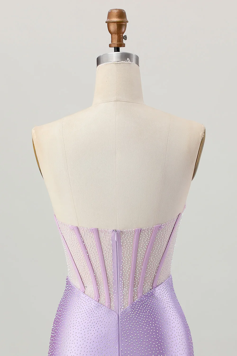 Lilac Beaded Strapless Corset Short Satin Homecoming Dress sold by Zapaka product image thumbnail 5