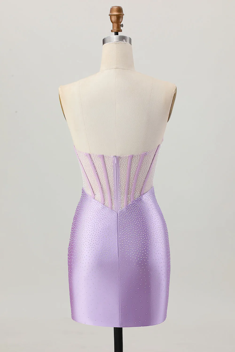 Lilac Beaded Strapless Corset Short Satin Homecoming Dress sold by Zapaka product image thumbnail 2