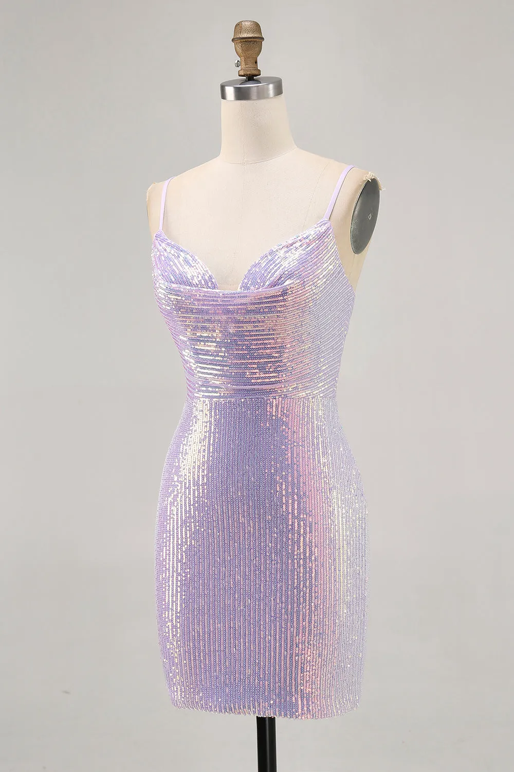 Lilac Bodycon Sequins Short Spaghetti Straps Homecoming Dress sold by Zapaka product image thumbnail 3