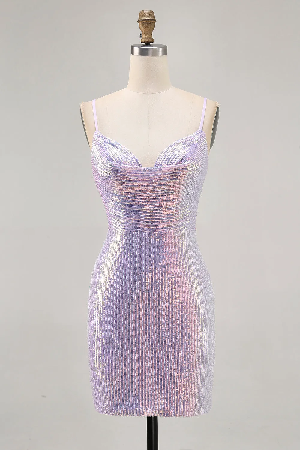 Lilac Bodycon Sequins Short Spaghetti Straps Homecoming Dress sold by Zapaka