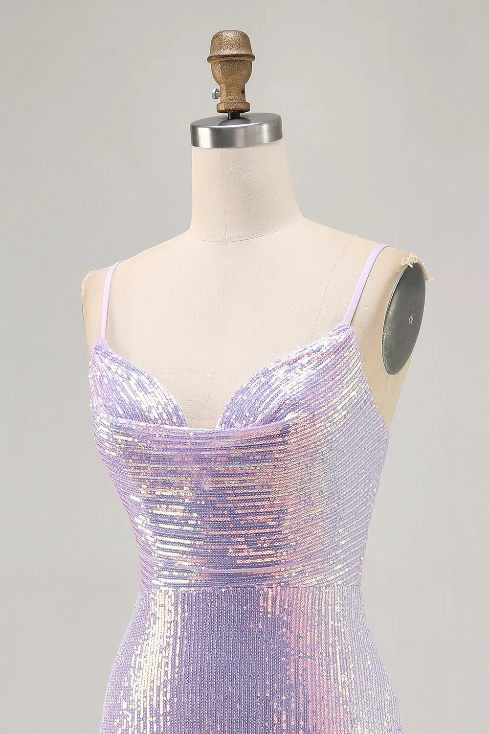 Lilac Bodycon Sequins Short Spaghetti Straps Homecoming Dress sold by Zapaka product image thumbnail 5