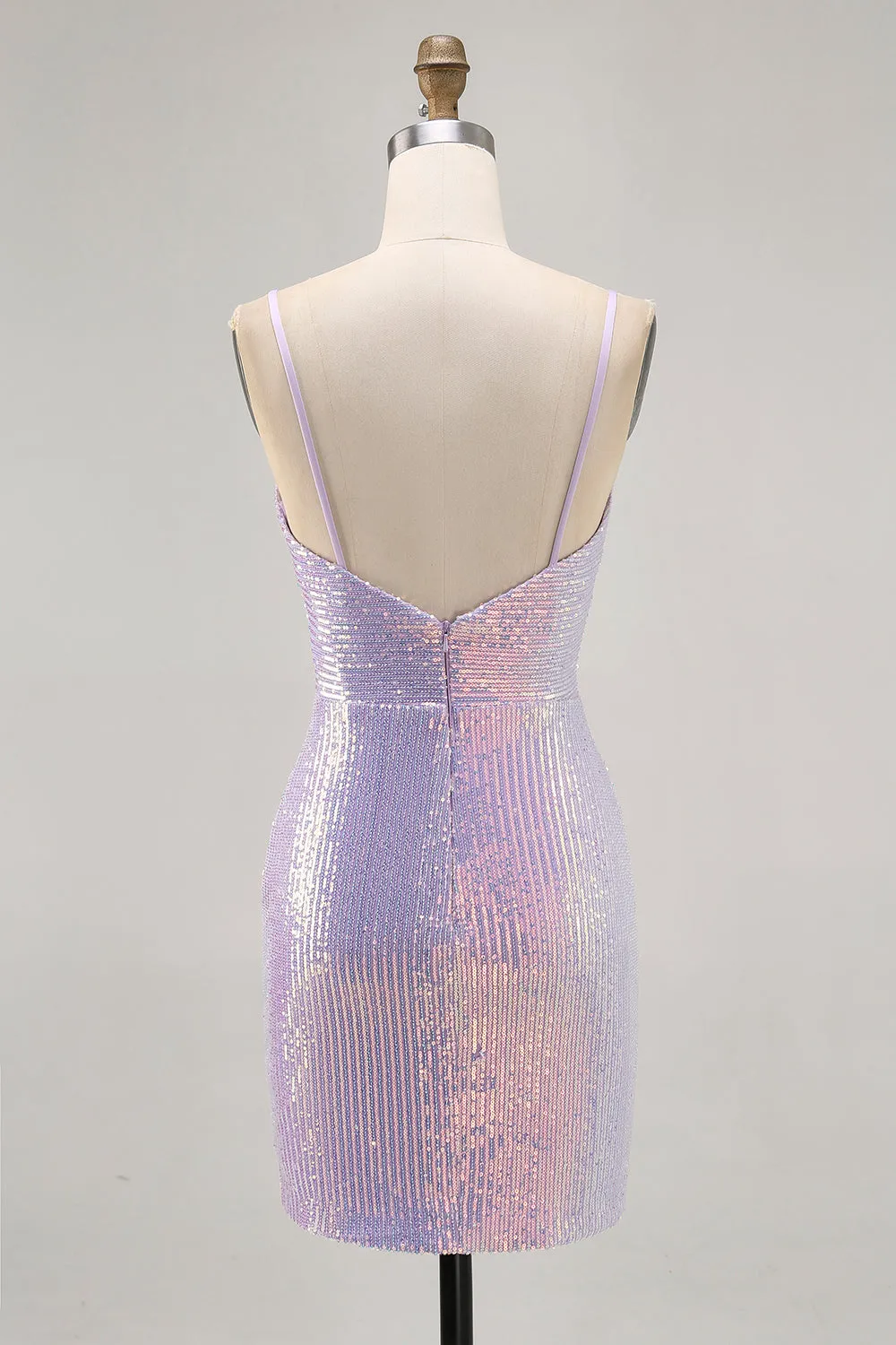 Lilac Bodycon Sequins Short Spaghetti Straps Homecoming Dress sold by Zapaka product image thumbnail 2