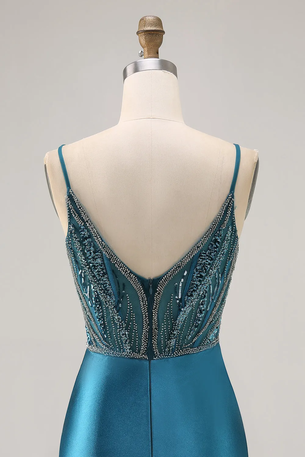 Bodycon Beaded Sequins Peacock Blue Homecoming Dress with Slit sold by Zapaka product image thumbnail 5