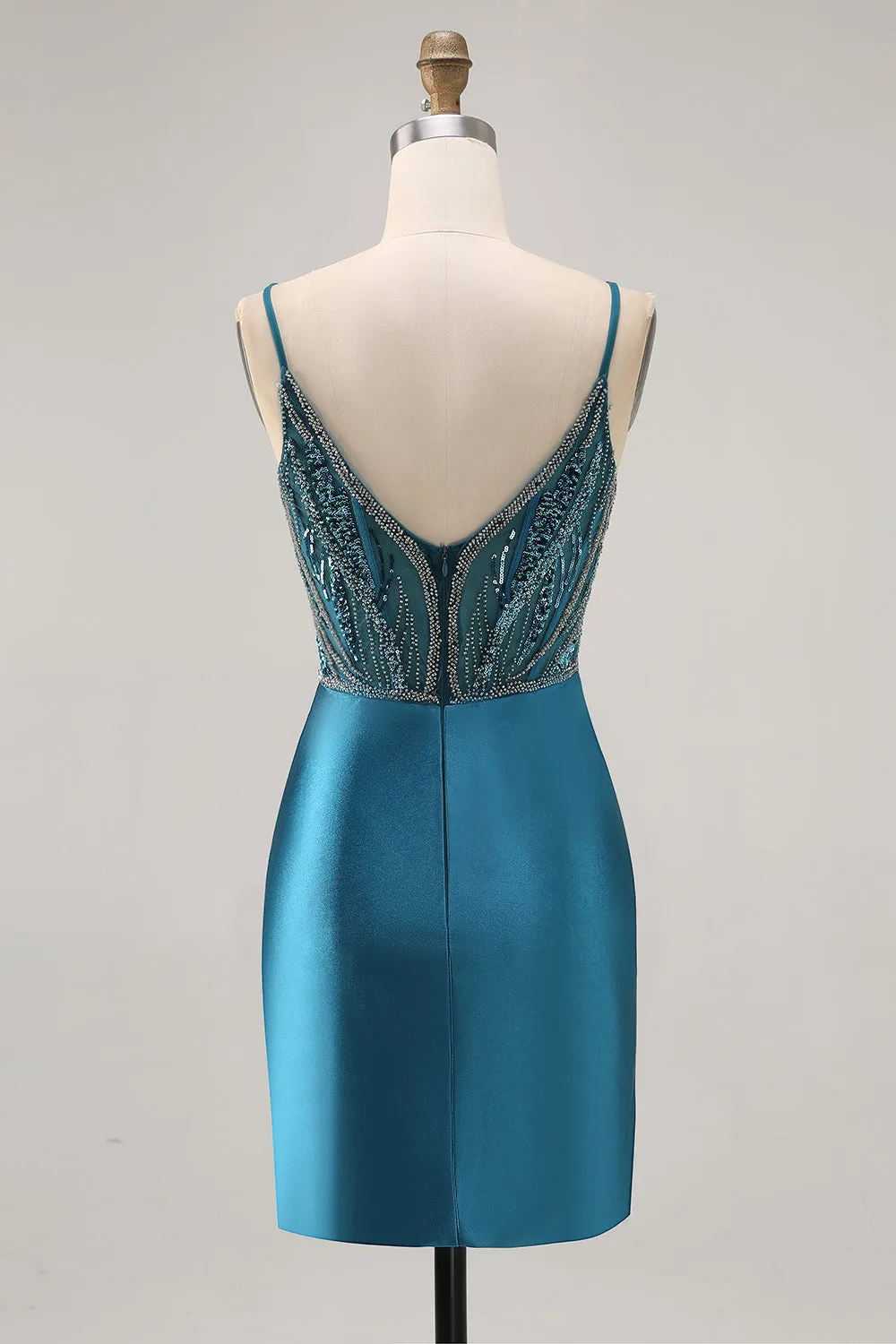 Bodycon Beaded Sequins Peacock Blue Homecoming Dress with Slit sold by Zapaka product image thumbnail 2