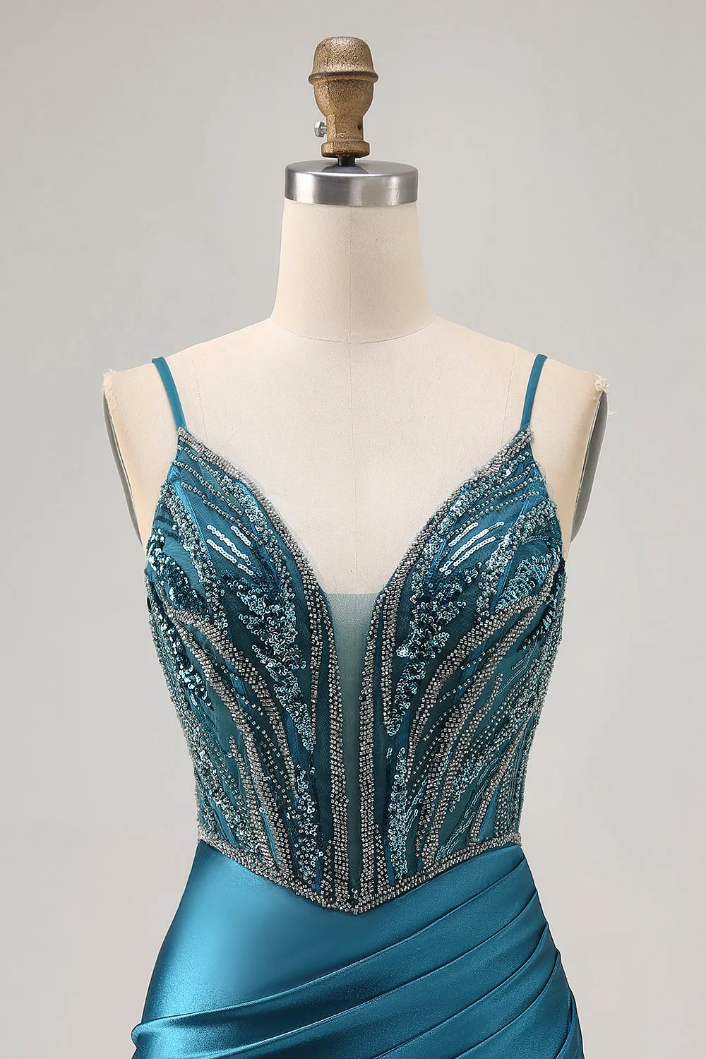 Bodycon Beaded Sequins Peacock Blue Homecoming Dress with Slit sold by Zapaka product image thumbnail 4
