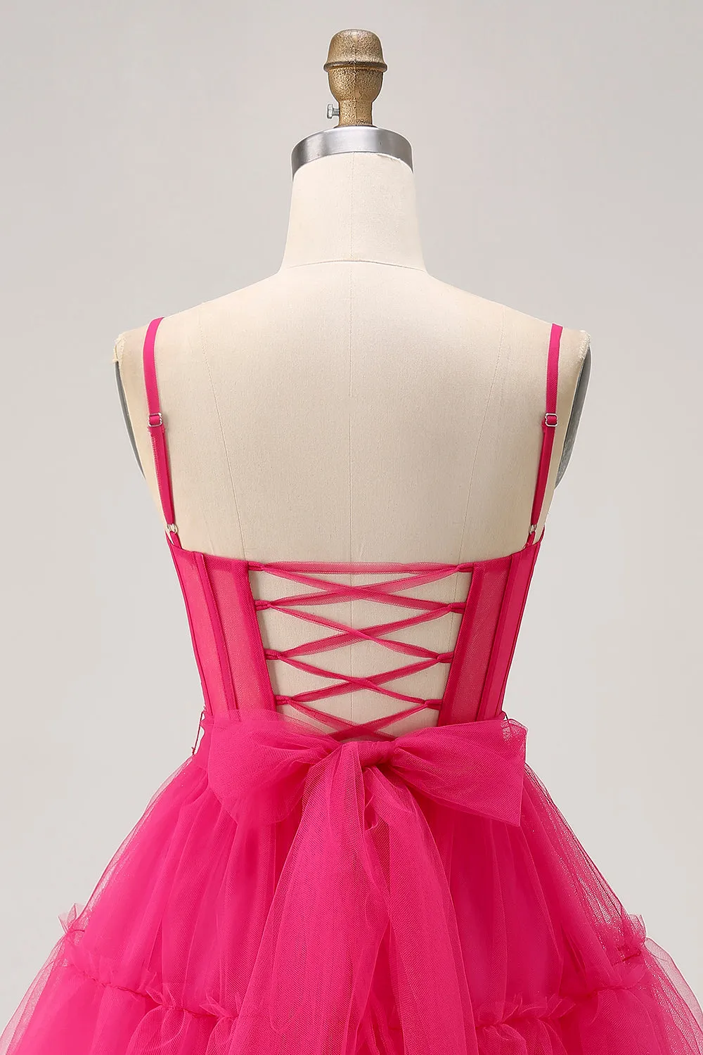 Fuchsia A Line Spaghetti Straps Corset Beaded Homecoming Dress sold by Zapaka product image thumbnail 5