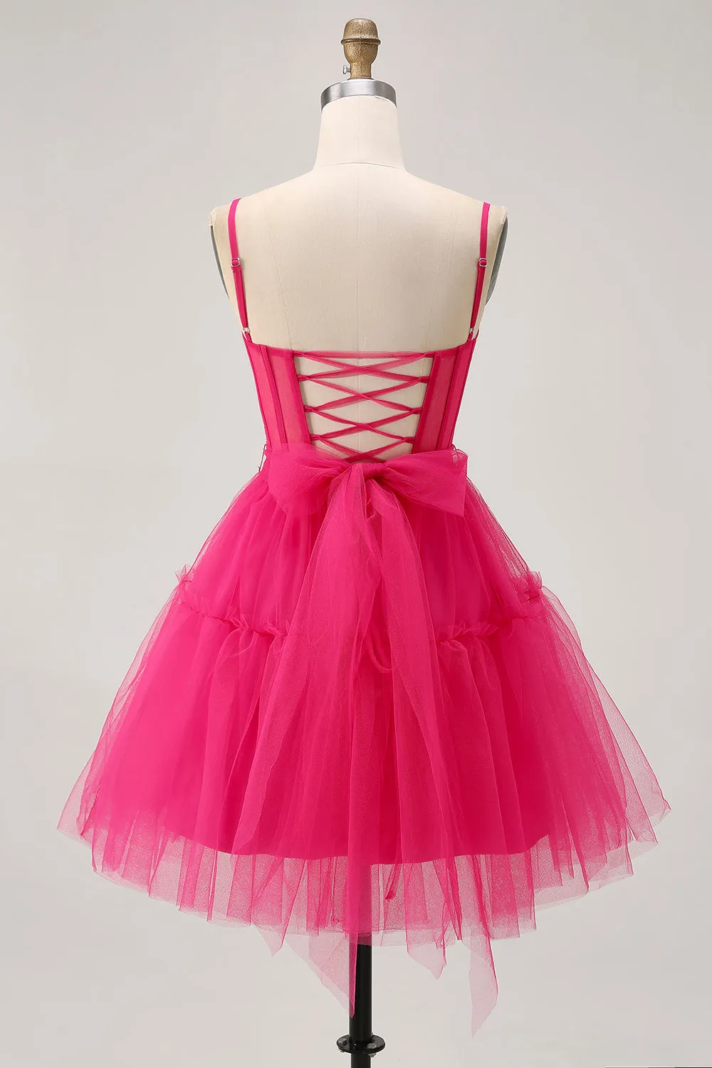 Fuchsia A Line Spaghetti Straps Corset Beaded Homecoming Dress sold by Zapaka product image thumbnail 2