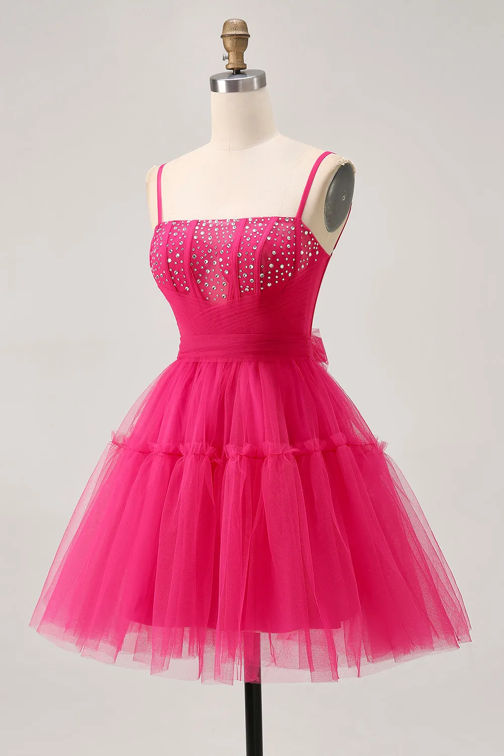 Fuchsia A Line Spaghetti Straps Corset Beaded Homecoming Dress sold by Zapaka product image thumbnail 3