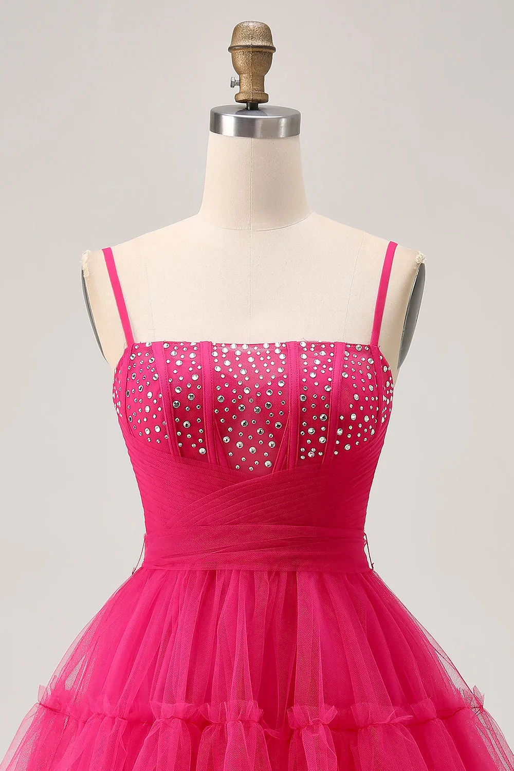 Fuchsia A Line Spaghetti Straps Corset Beaded Homecoming Dress sold by Zapaka product image thumbnail 4