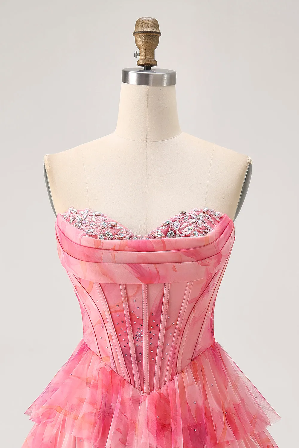 Tiered Corset Red A Line Printed Beaded Homecoming Dress sold by Zapaka product image thumbnail 4