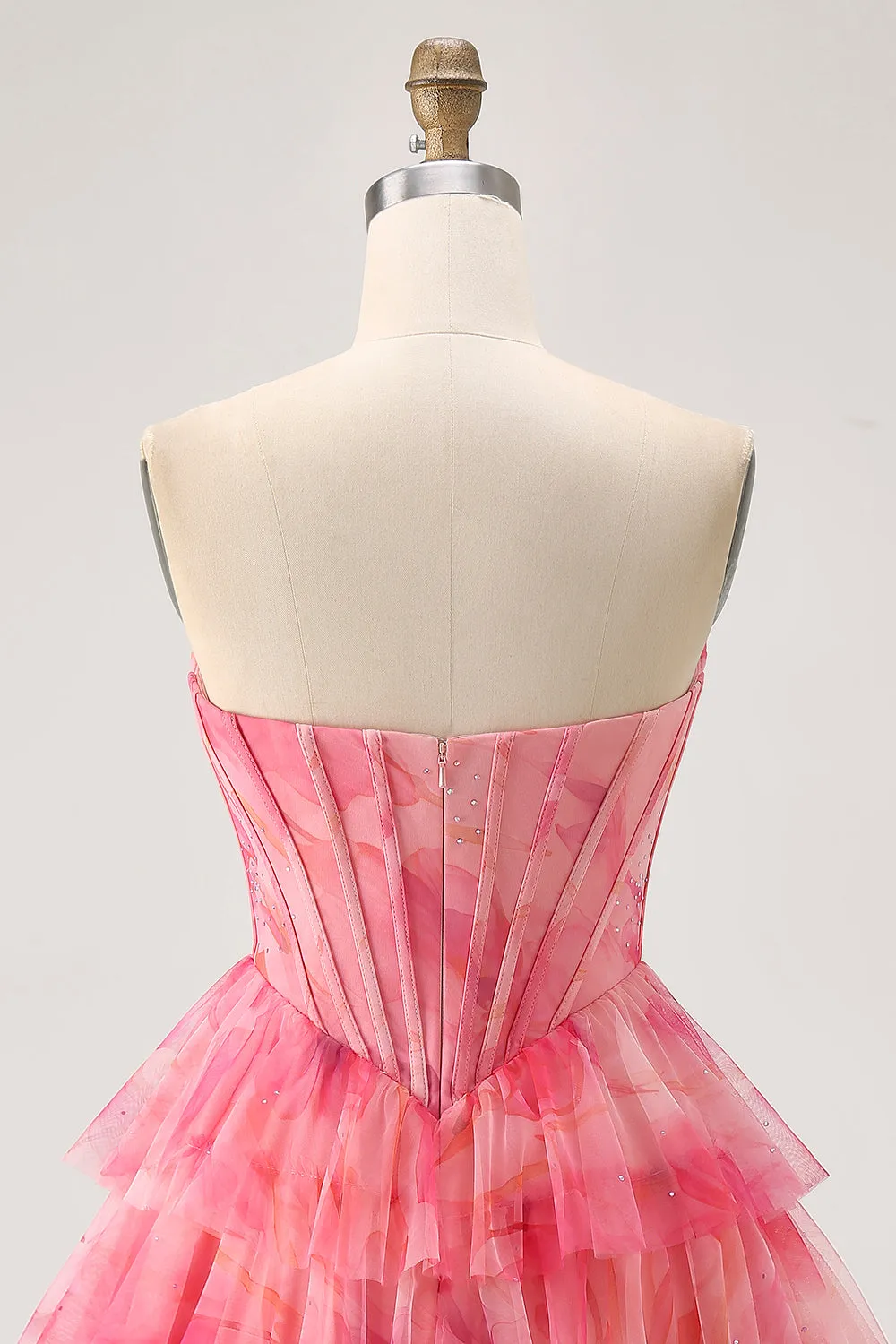 Tiered Corset Red A Line Printed Beaded Homecoming Dress sold by Zapaka product image thumbnail 5