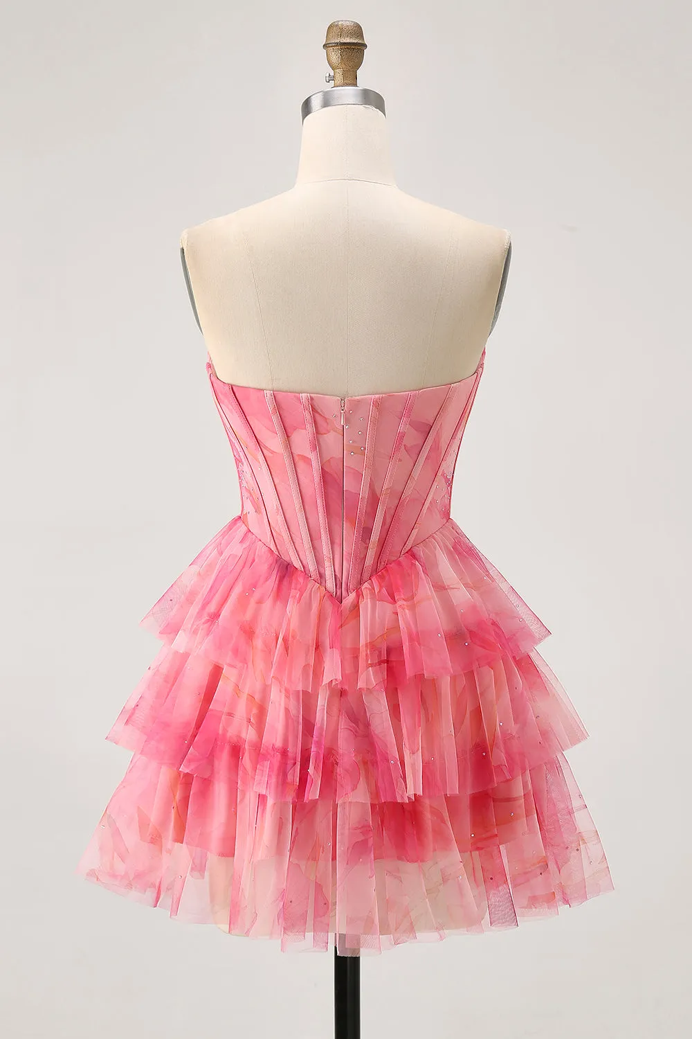 Tiered Corset Red A Line Printed Beaded Homecoming Dress sold by Zapaka product image thumbnail 2