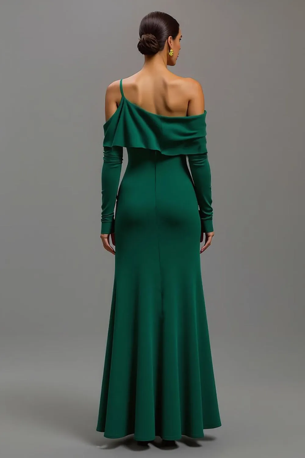 One Shoulder Dark Green High-Low Formal Dress sold by Zapaka product image thumbnail 2