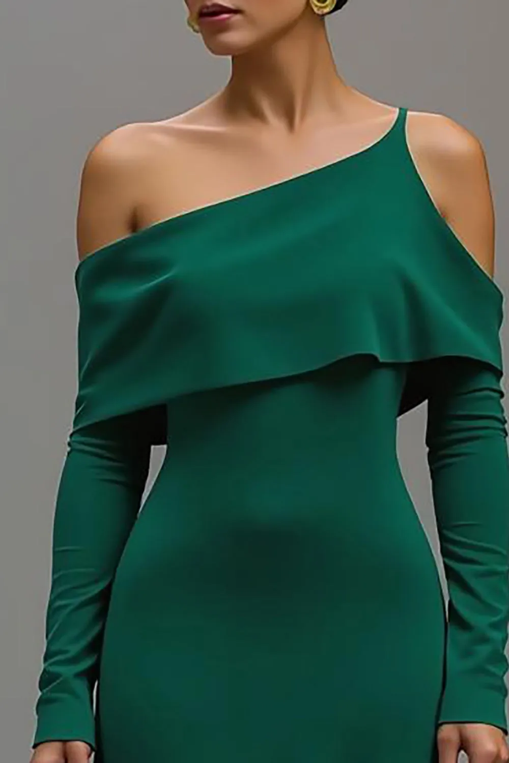One Shoulder Dark Green High-Low Formal Dress sold by Zapaka product image thumbnail 3