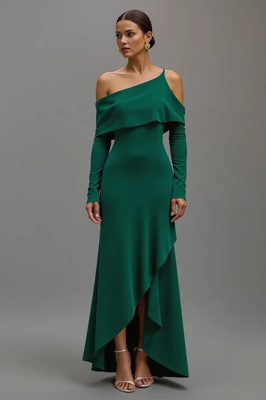 One Shoulder Dark Green High-Low Formal Dress sold by Zapaka