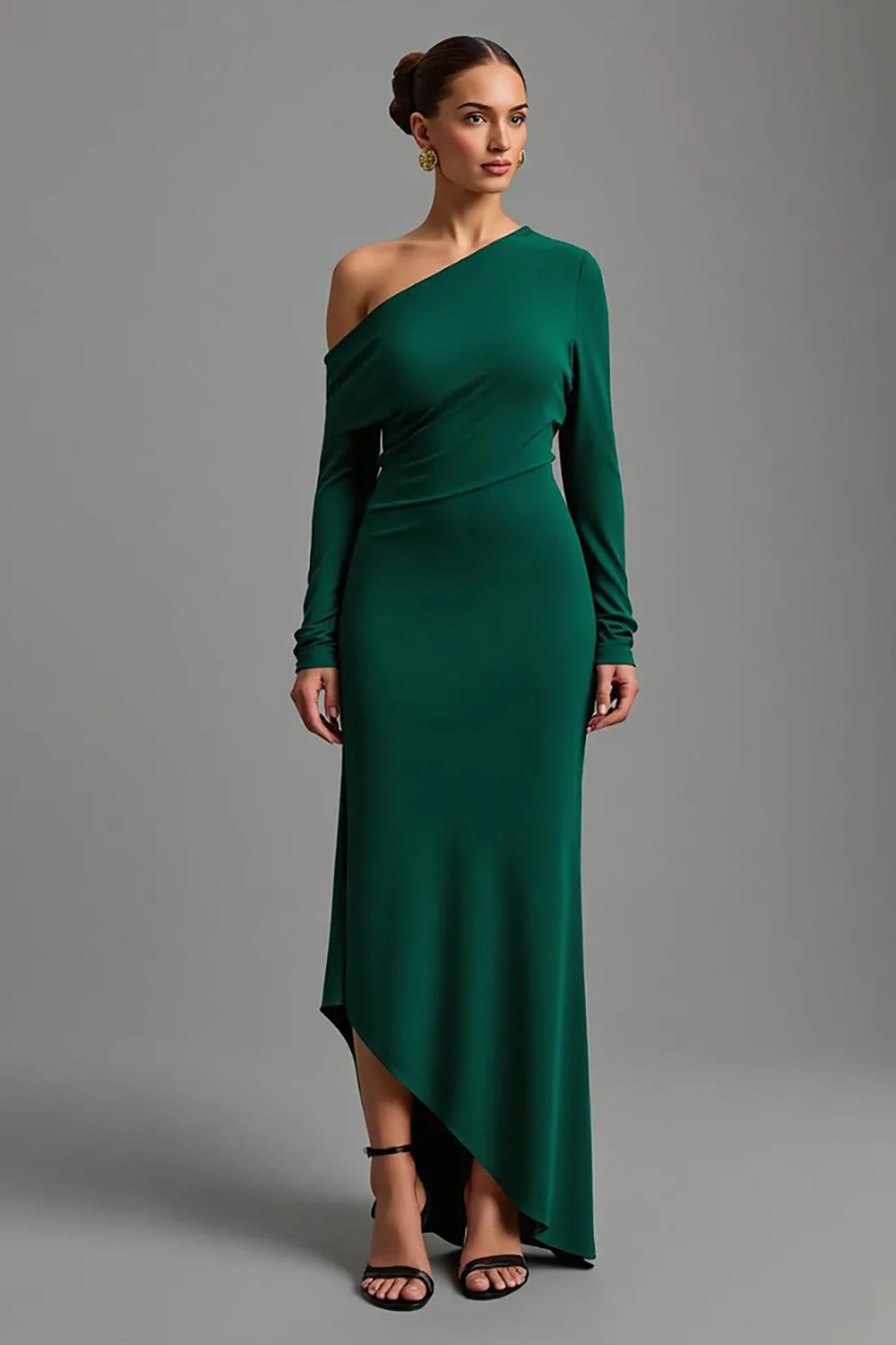 One Shoulder Dark Green Asymmetrical Formal Dress sold by Zapaka