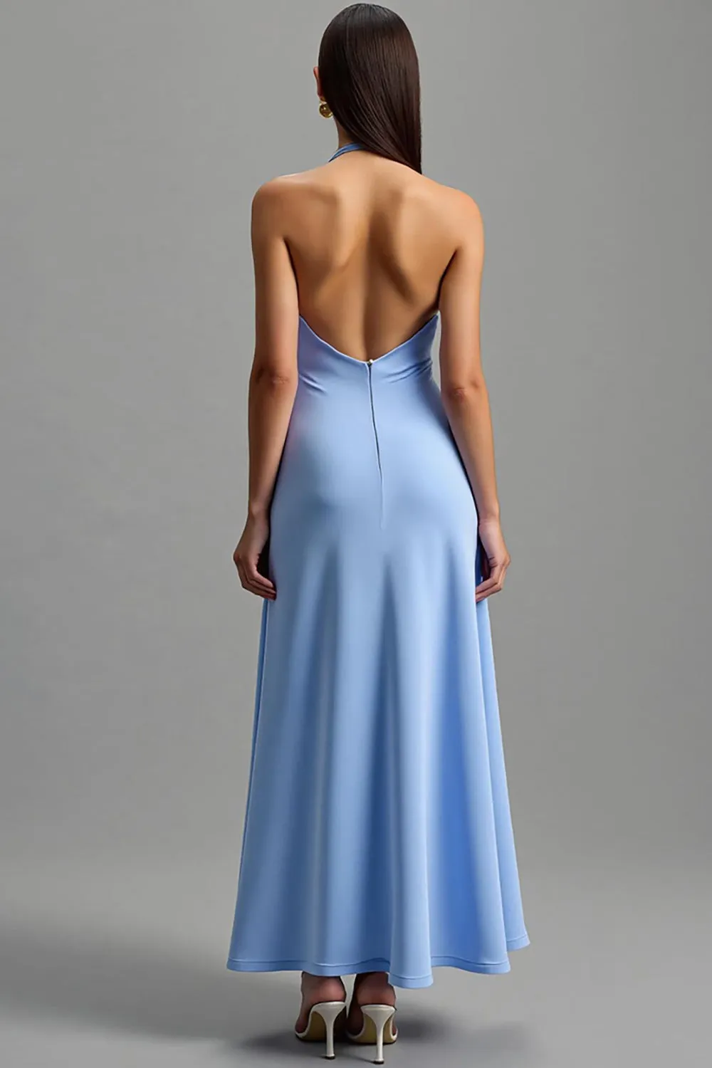 Halter Blue Ruched Long Formal Dress sold by Zapaka product image thumbnail 2