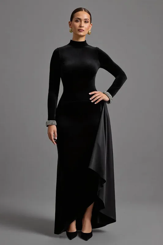 Black Velvet High-Low Formal Dress sold by Zapaka