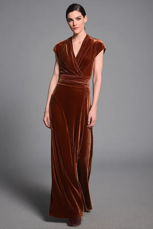 V-Neck Caramel Velvet Long Formal Dress sold by Zapaka