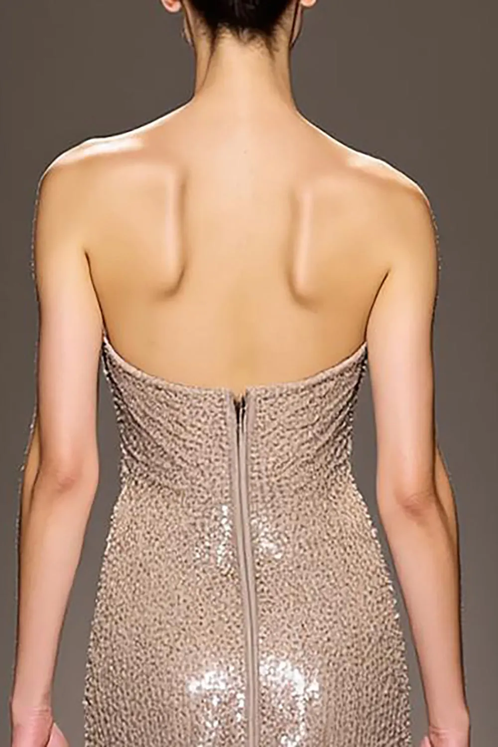 Sequin Champagne A-Line Strapless Long Evening Dress sold by Zapaka product image thumbnail 3