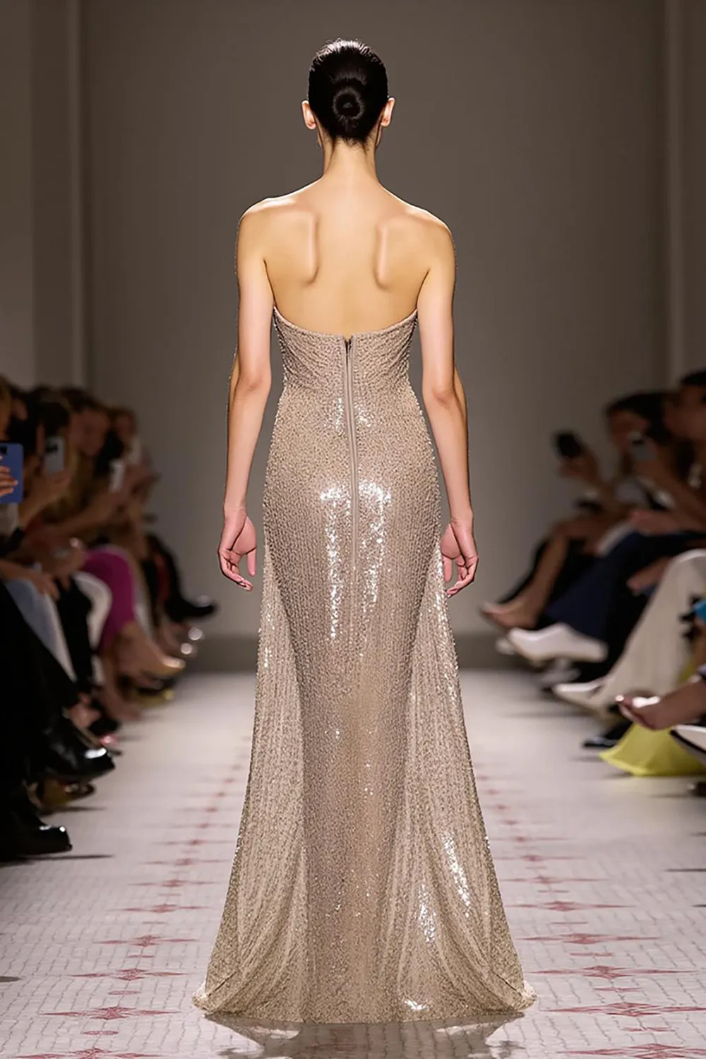 Sequin Champagne A-Line Strapless Long Evening Dress sold by Zapaka product image thumbnail 2