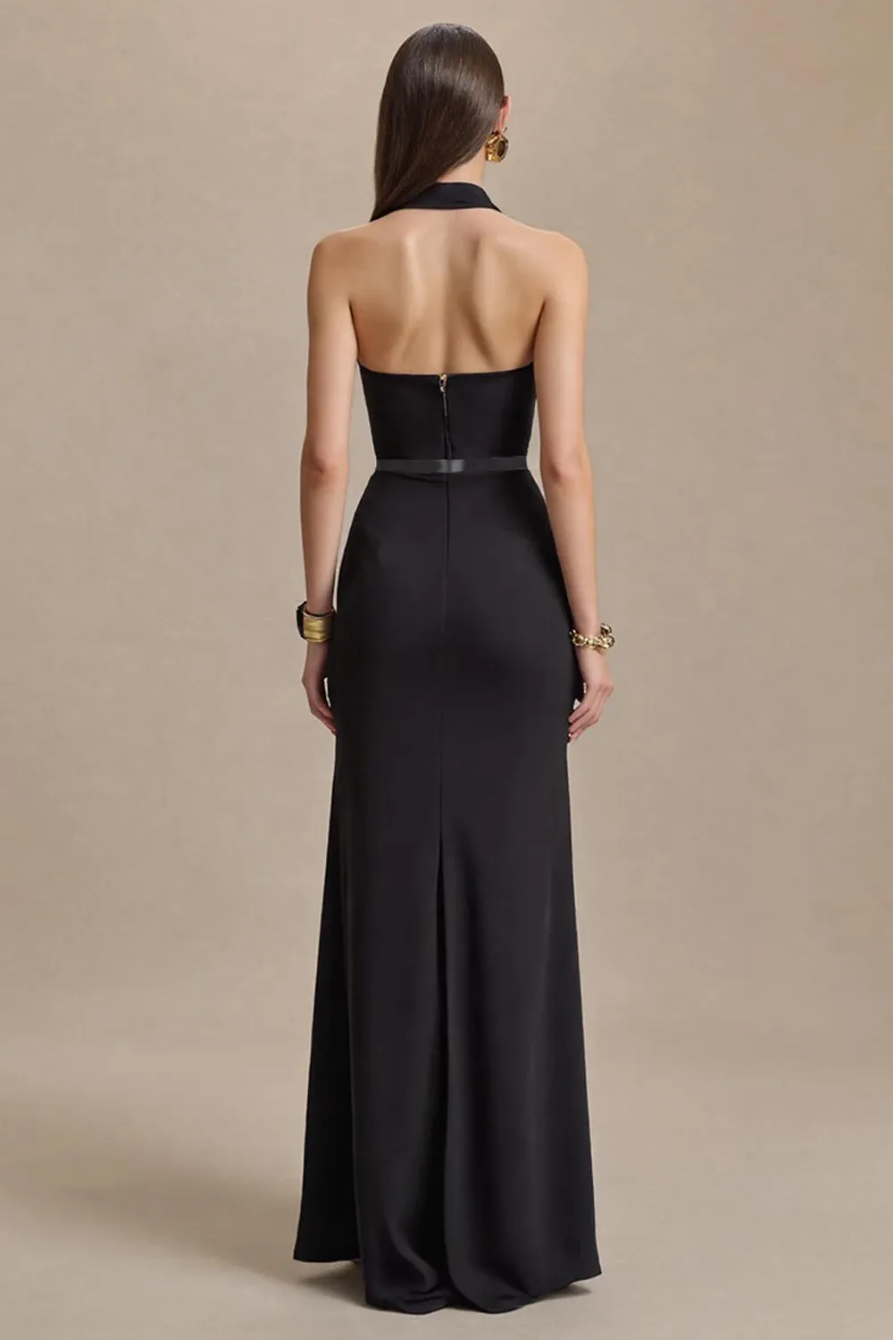 Black High Neck Long Formal Dress with Slit sold by Zapaka product image thumbnail 2