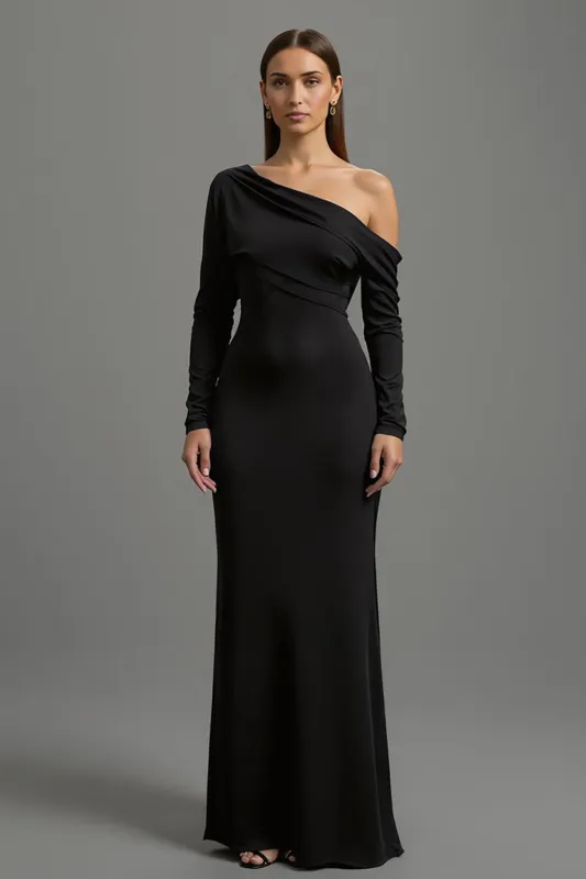 One Shoulder Black Long Sleeves Formal Dress sold by Zapaka