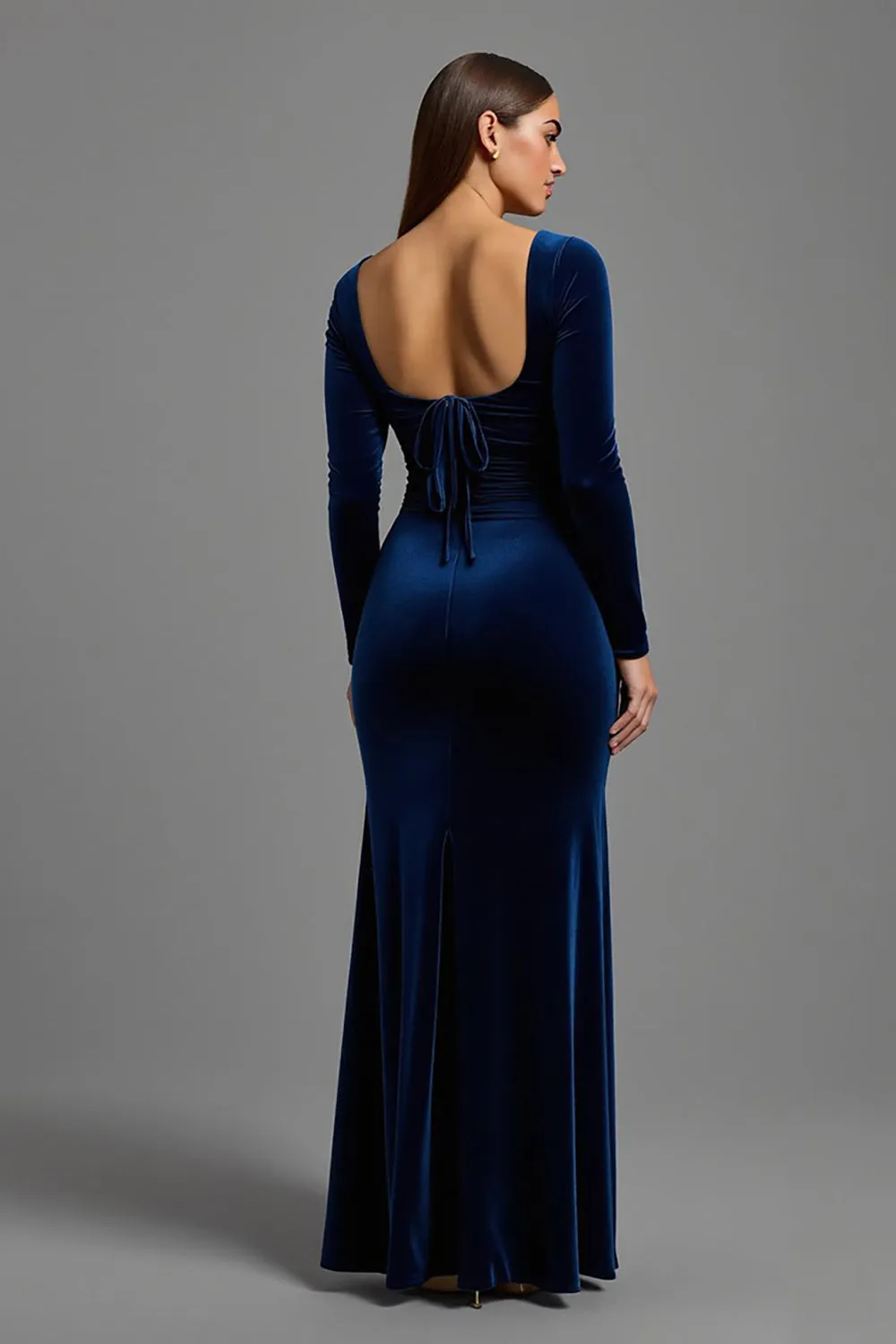 Navy Velvet Sheath Long Sleeves Formal Dress sold by Zapaka product image thumbnail 2