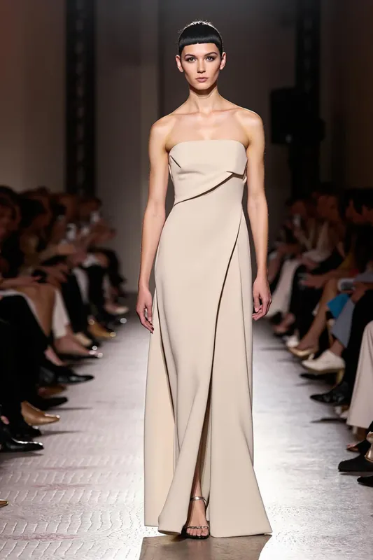 Strapless Ivory A-Line Satin Long Evening Dress with Slit sold by Zapaka