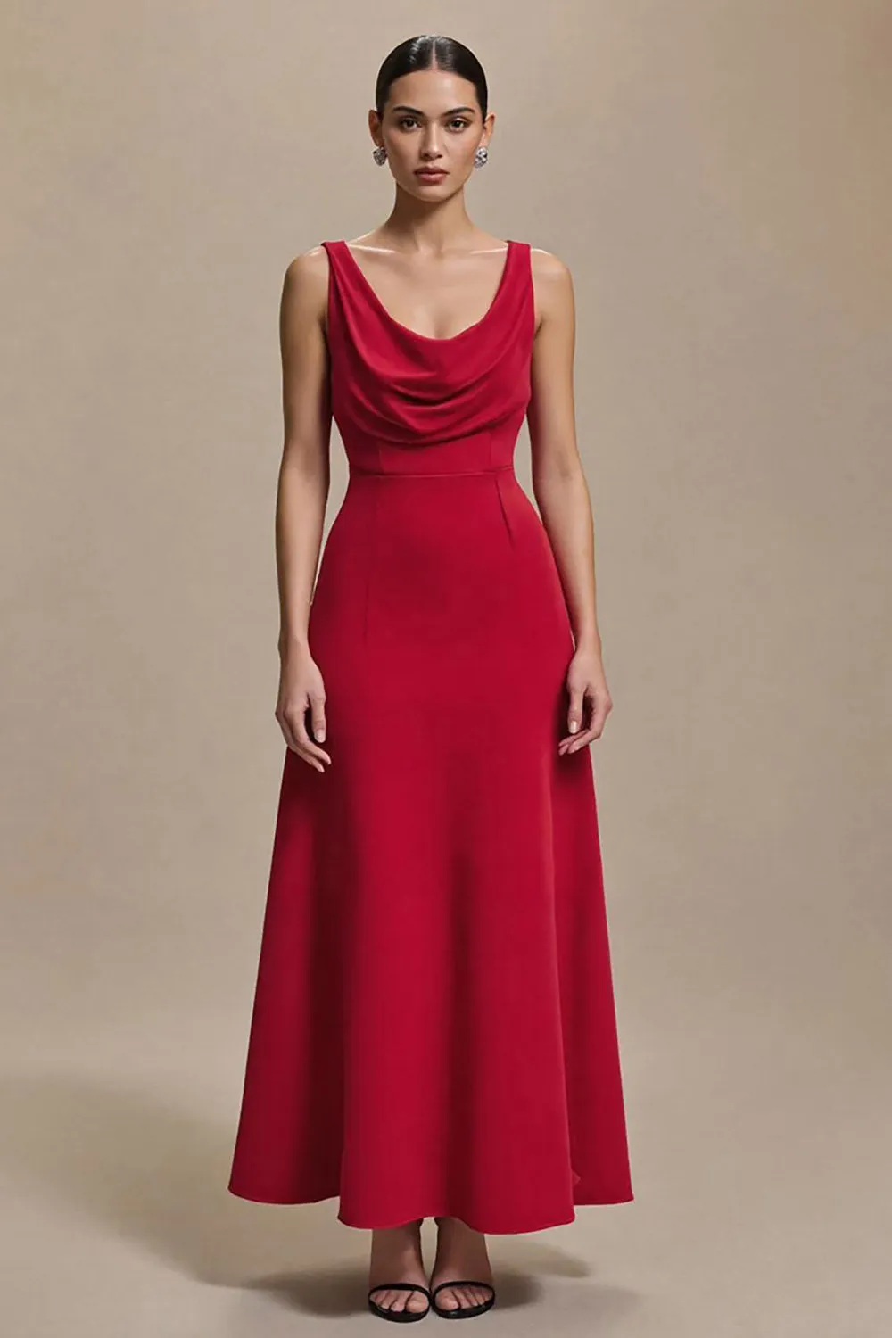 Cowl Neck Red A Line Long Formal Dress sold by Zapaka