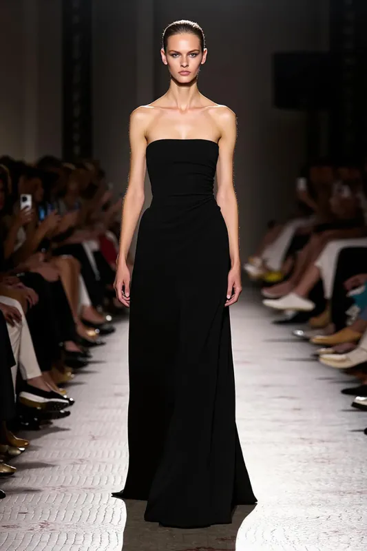Black A-Line Strapless Velvet Evening Dress sold by Zapaka