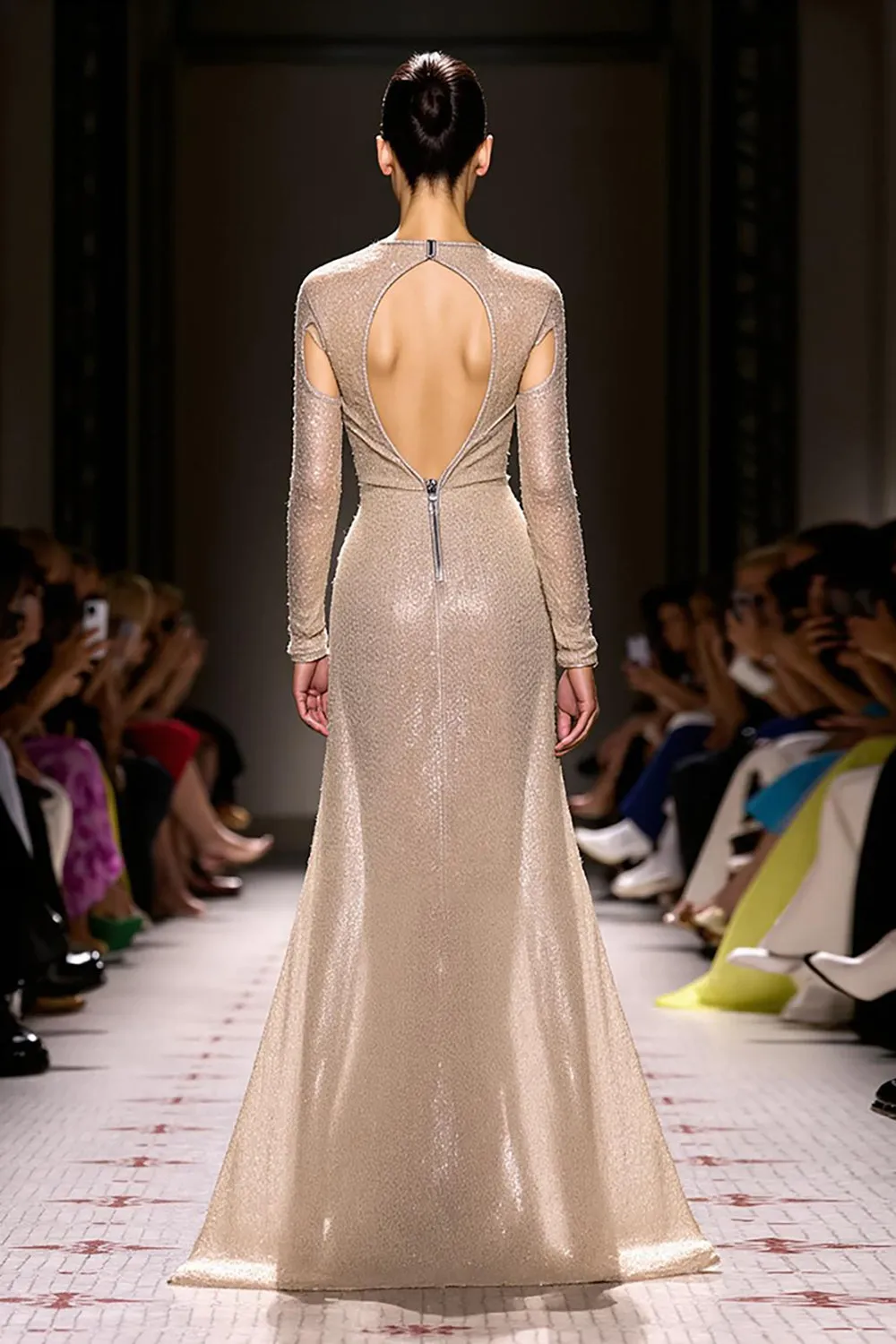 A-Line Champagne V-Neck Backless Evening Dress sold by Zapaka product image thumbnail 2