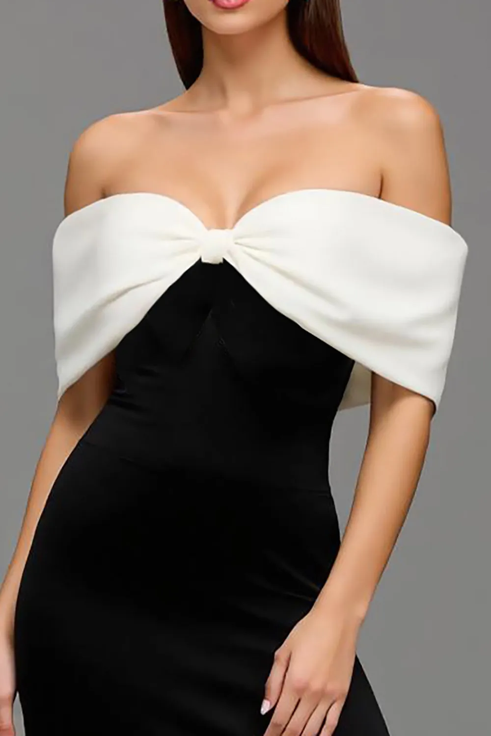 Sheath Black and White Long Formal Dress with Bow sold by Zapaka product image thumbnail 2