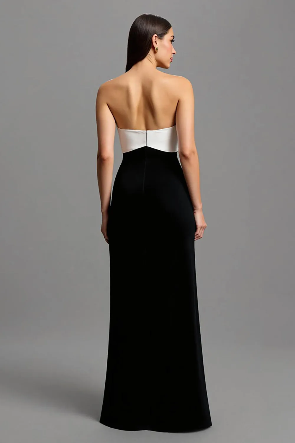 Strapless Black and White Patchwork Long Formal Dress with Bow sold by Zapaka product image thumbnail 2