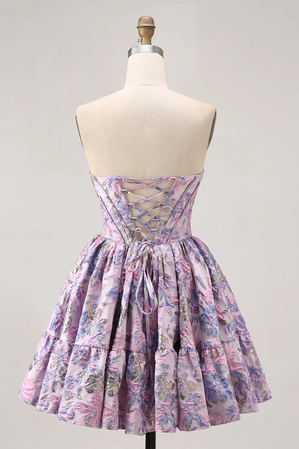 Off The Shoulder Brocade Floral A Line Printed Purple Homecoming Dress sold by Zapaka product image thumbnail 5